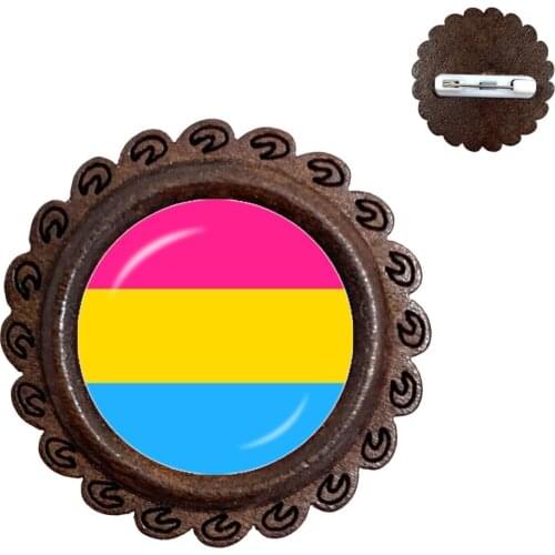 LGBT Rainbow Round Wood Brooch For Women Men Fashion Lovers Jewelry Gay Pride Bijoux Accessories Collar Pins Gift