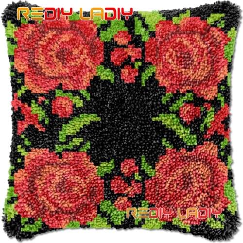 Latch Hook Cushion Rose Mandala DIY Needlepoint Kits Chunky Acrylic Yarn Arts Crocheting Lofty Pillow Case Hobby & Crafts