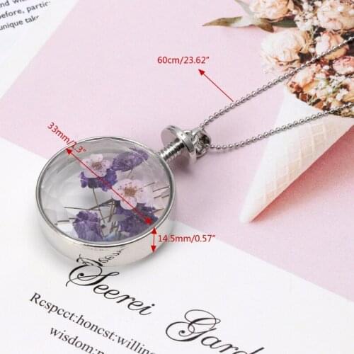 Natural Dried Flowers Necklace Pendant Pressed Lavender Glass Plants Jewelry