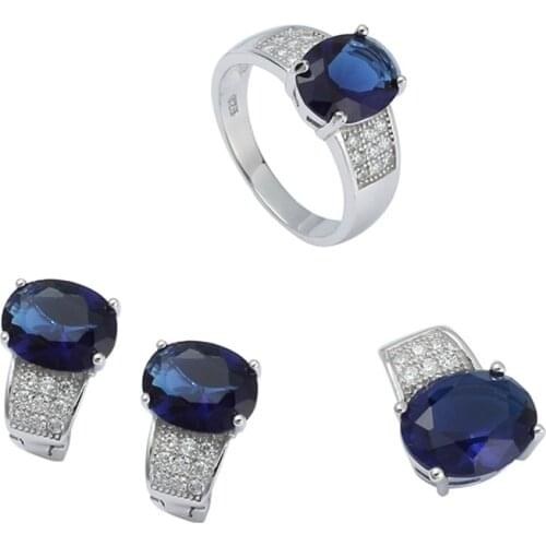 Eulonvan Charm luxury wedding jewelry sets 925 sterling silver for women vintage dropshipping Dark Blue Cubic Zirconia S-3704set