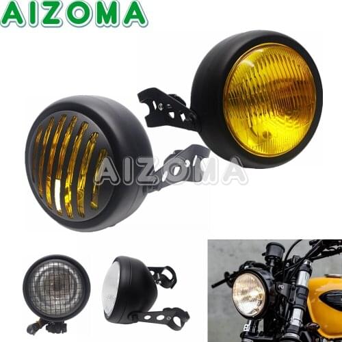 For Harley Chopper Bobber Yamaha Suzuki Honda Motorcycle Front Headlight Lamp W/ Bracket Universal Cafe Racer 12V Retro Headlamp
