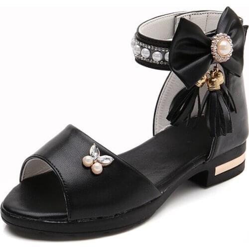 Girl Princess Fashion Tassel Bow Dance Party Big Kid Summer Sandals ChildrenS Low-Heeled Beach Shoes 3 5 6 7 8 9 10 11 12 Years