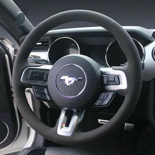 For Ford Mustang 2015-2019 All Black Suede Leather Steering Wheel Stitch-on Wrap Cover
