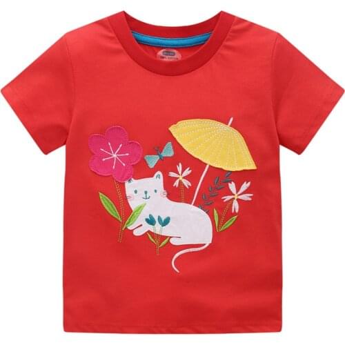 Jumping meters New Arrival Girls T shirt With Cat Applique Fashion Baby Cotton Clothes Hot Selling Childrens Tees Tops