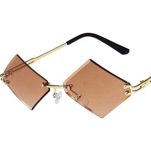 Rimless Square Frame Women Men Sunglasses Green Tan Lens UV400 Eye Protection Girl Sexy Ladies Fashion Outdoor Eyewear