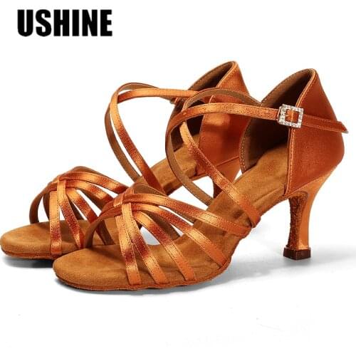 BDS211 Hot Selling Heel 7.5/5.5cm Silk Satin Latin Ballroom BD Dance Latin Shoes Women Dance Shoes