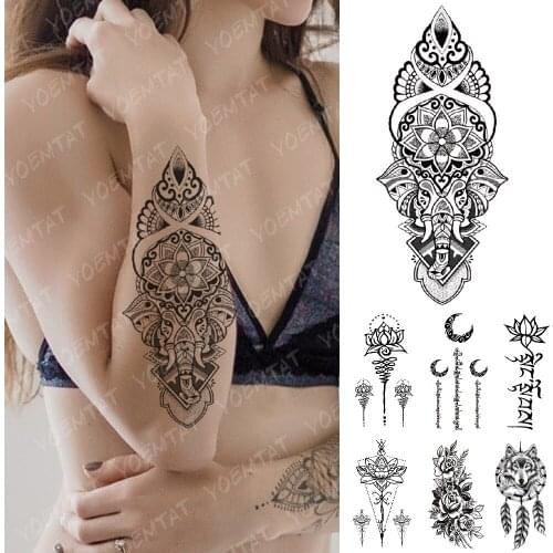 Waterproof Temporary Tattoo Sticker Yoga Lotus Totem Flash Tattoos Elephant Word Indian Body Art Arm Fake Tatoo Women Men