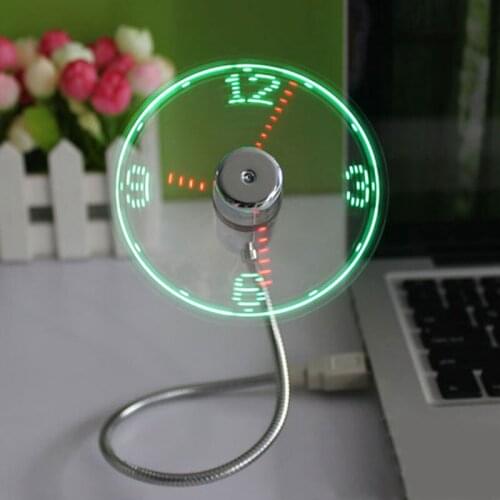 High quality hot selling Cool Gadget Flexible USB Mini LED Clock Fan with LED Light & Time display