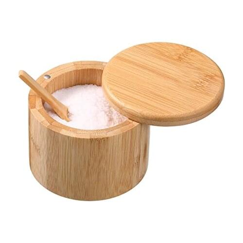 Storage Boxes Salt Box Wooden Bamboo Storage Box With Magnetic Swivel Lid Container For Kitchen Storage Containers Salt Box