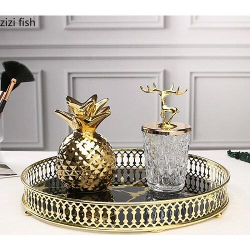 Tempered Glass Mirror Trays Decorative Imitation Marble Storage Tray Dressing Table Skin Care Product Jewelry Storage Plates