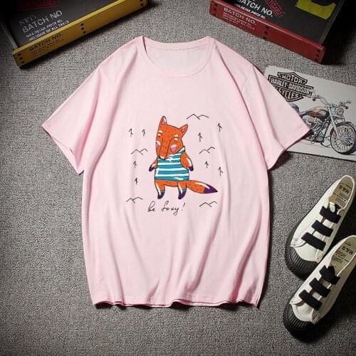 Women Fashion Space Creative Graphic Tees White Top Summer Short Sleeve O Neck Ladies Pink Shirt Cute Animal Print T-shirt