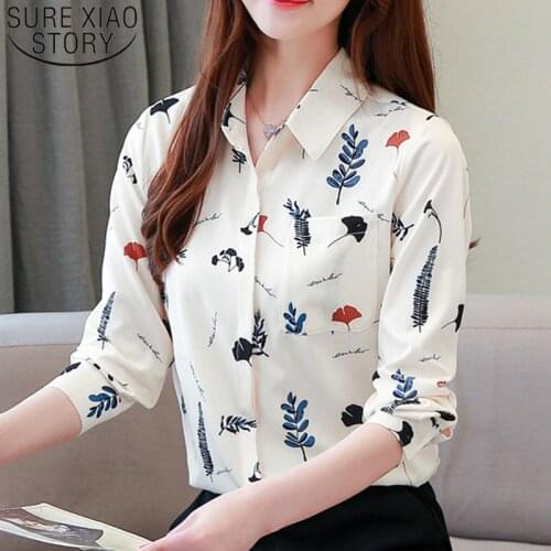 Fashion Autumn Blouse Women 2021 Ladies Tops Chiffon Blouse Shirts White V-Neck Button Korean Tops Plus Size Tops Blusas 7056 50