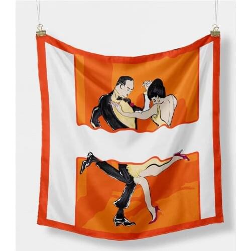 53*53cm Fashion Silk Twill Hair Scarf Women Handkerchief Dancing Printed Female Square Head Bandana Small Neck muffler hijab