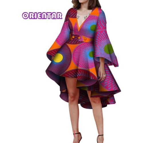 Women African Dress Sexy Deep V-neck Ankara Dresses High Waist Ball Gown Women Plus Size Evening Party Dress Fashion WY5929