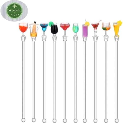 OUNONA 10pcs 23CM Cocktail Drink Mixer Bar Stirring Mixing Sticks With Colorful Miniature Round Bead Mixing Stick Random
