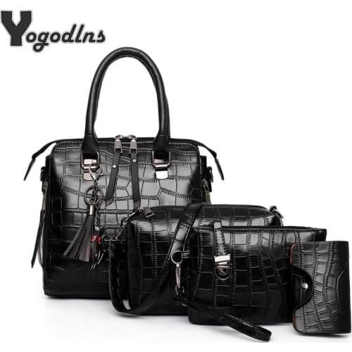 4pcs/set Women Luxury Crocodile Crossbody Bags Female PU Leather Shoulder Handbags Brand Tassel Design Composite Messenger Bags