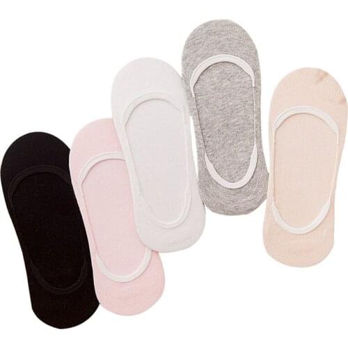 5pairs Women Invisible Socks Summer Non-slip Silicone Breathable Girls Boat Sock Meias Solid Color Cute Female Cotton Socks Sox