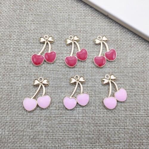50pcs Cherry Pendant Wedding Brides Hair Clip Decor Floating Enamel Earring Bracelet Garment Shoes Zipper Key Chain Ornament DIY