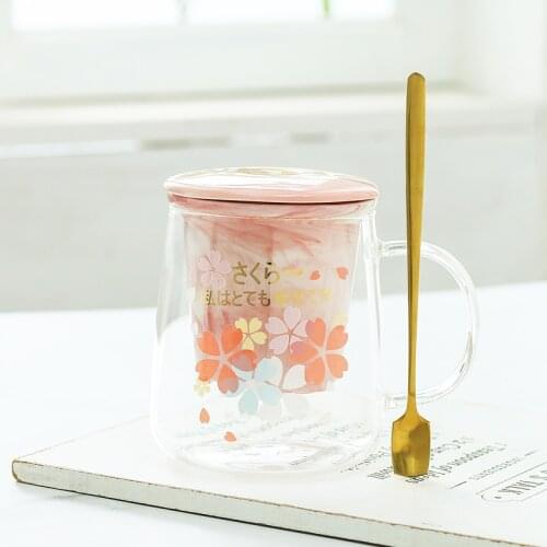 500ml Sakura Mug Glass mug With Tea Infuser Filter&Lid Cherry cup set Blossoms Flower Teacup Transparent Heat Resistant Glasses