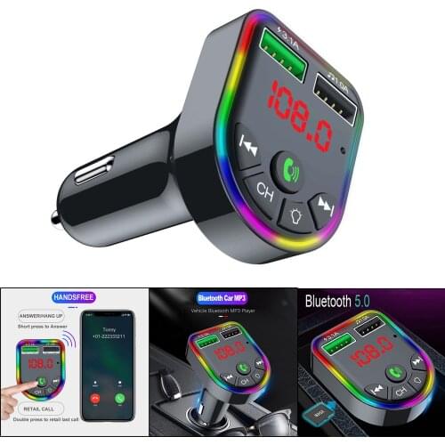 Car Charger Wireless Bluetooth FM Transmitter Fast Charge Radio Adapter Receiver Hands-Free Call USB Drive