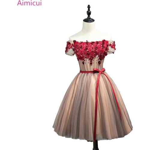 Brilliant Multi-Colored Prom Dresses Fast Shipping Boat-Neck Tulle Appliques Prom Party Dress Short Sexy Cocktail Dresses