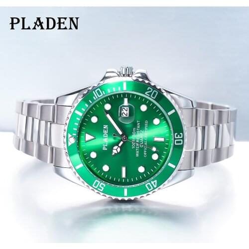 PLADEN New Men Wristwatch Vintage Folding Clasp With Safety Watch Luxury Dive Sapphire Glass Full Stainless Steel Watch For Men