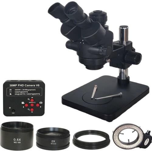 Black Simul Focal Trinocular Stereo Microscope 38MP HDMI USB Digital Camera For Soldering Phone Repair Professional Microscopio