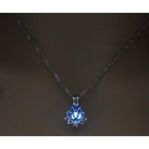 Lotus Flower Fashion Silver Color Charm Luminous Pendant Necklace Women Moon Glowing Stone Necklace Christmas Necklaces Jewelry