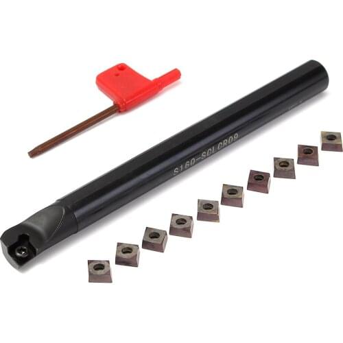 S16Q-SCLCR09 Lathe Boring Bar Turning Tool Holder + 10Pcs CCMT09T3 Blade Inserts + Wrench