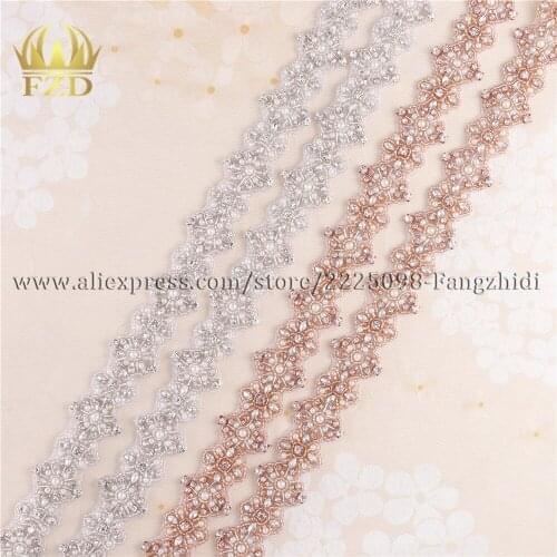 FZD Wholesale 30 Yard Handmade Hot fix Sew on crystal appliques Decorative Trim for Bridal Dress Beaded Applique by Yard Sash