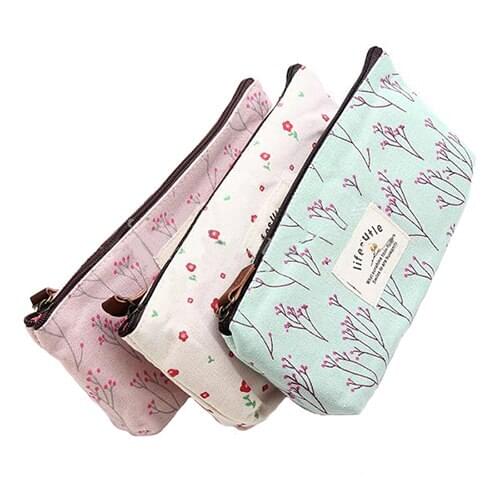Hot Sale New Flower Floral Pencil Pen Canvas Case Cosmetic Makeup Tool Bag Storage Pouch Purse