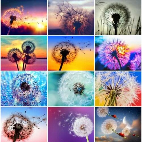 HUACAN Full Square/Round Diamond Painting Flower Pictures Of Rhinestones Diamond Embroidery Sale Dandelion DIY Mosaic Wall Art