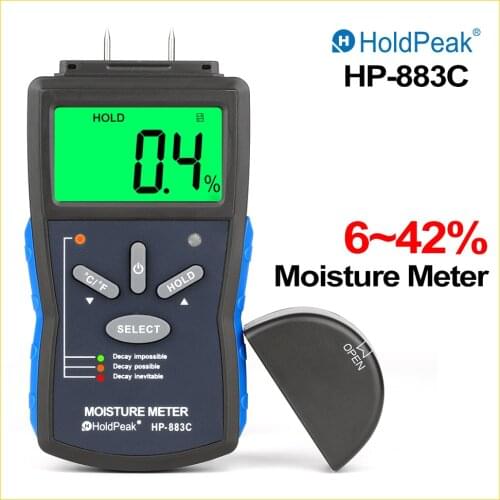 HoldPeak Moisture Meter Digital Wood/Building Moisture Meter 6-42% Tester Hygrometer Timber Damp Humidity Measuring Device