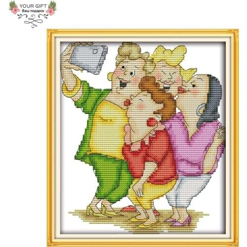 Joy Sunday R853 14CT 11CT Counted and Stamped Home Decoration Take A Photo Of Themselves Embroidery Cross Stitch kits