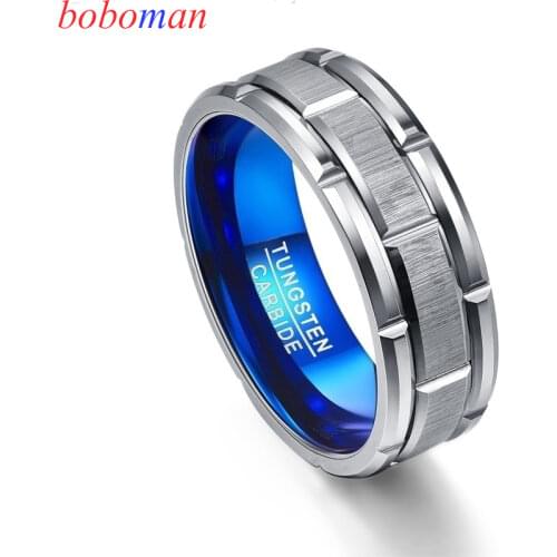 Tungsten Men Ring 8Mm Brick Pattern Brushed Bands For Him Simple Wedding Jewelry Size 8-12