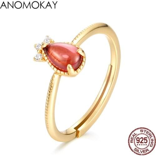 Anomokay Classic Simple Oval Opal Flower Gold Color Ring for Women Girl Lover 100% 925 Sterling Silver Free Size Rings for Party