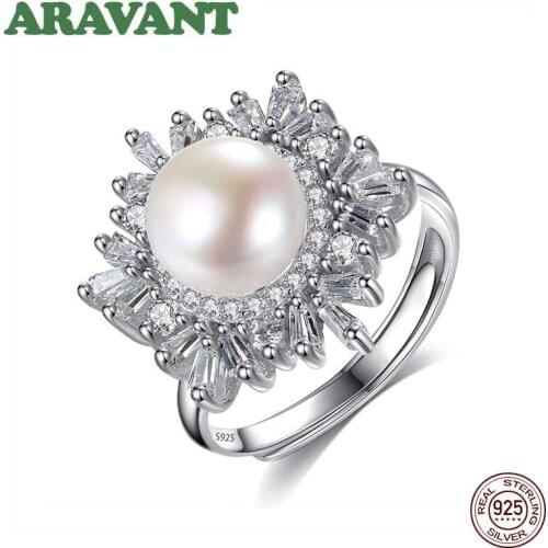Luxury Brand Design Genuine 925 Sterling Silver Ring Jewelry 10MM Freshwater Pearl Rings