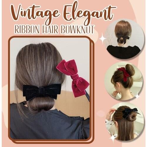 Beautiful Velvet Bow Hair Holder Elegant Retro Bow Tie Hairpins Hair Accessories for Women Girls ALI88