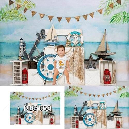Summer Navigation Photography Backdrop Nautical Rudder Sailing Ship Newborn Sailor Portrait Blue Sea Photo Background Decor Prop