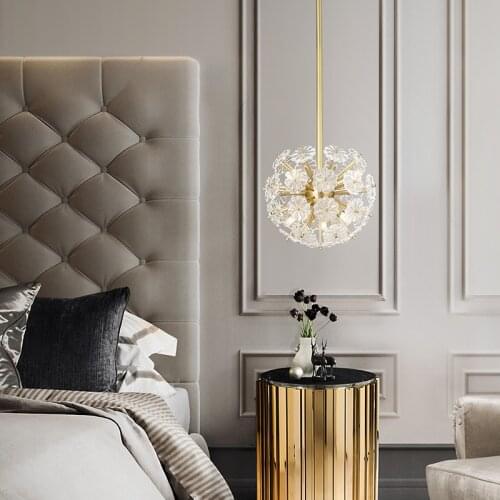 All Copper Crystal Led Chandelier Light Living Room Post-modern Creative Art Spherical American Light Luxury Dining Pendant Lamp