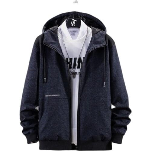 Fashion Plus Size New Mens Zipper Jacket Spring Autumn High Quality Casual Solid Hooded Jackets Mens Outwear