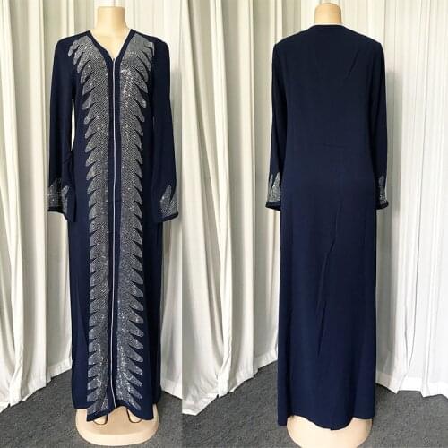 Muslim Adult Dubai Fashion Hot Drilling Beading Muslim Abaya Dresses Female Zipper Musical Robe prayers Ramadan abaya F3007