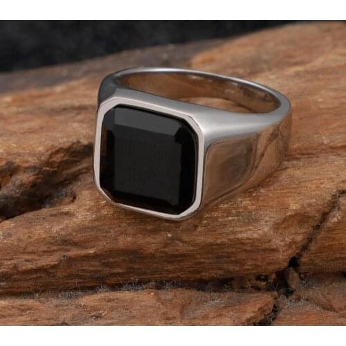 Stainless Steel Zircon Metal Ring For Men Geometric Ring Fashion Personality Male Jewelry Gold/Sliver