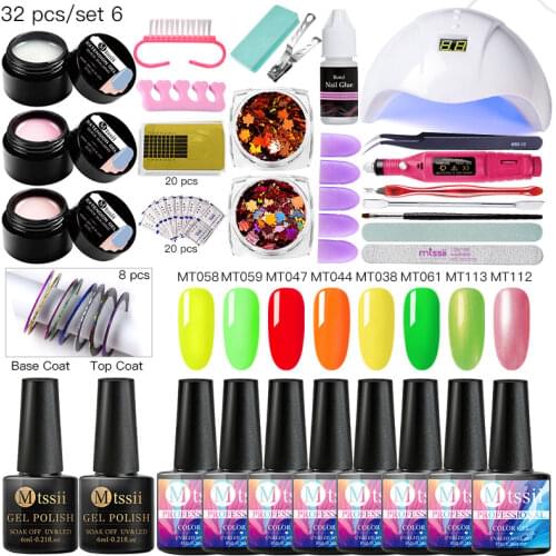 Mtssii Nail Gel Set for Manicure Nail Kit With18W Led Nail Lamp Nail drill Machine Nail Polish Kit Acrylic Nail Art Tools Set