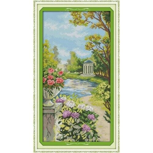 Beautiful Garden DIY Cartoon Needlework Crafts 11CT14CT Printed Pattern Cross Stitch Kit DMC On Canvas Embroidery Sets for Decor