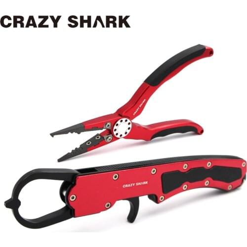 CrazyShark Aluminum Alloy Fishing Pliers Lip Grip Set Fishing Tackle Hook Remover Cutter Line Split Ring Gripper Fishing Tools