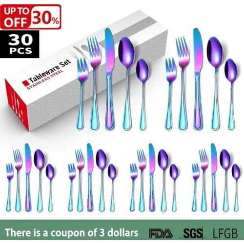 Stainless Cutlery Set Gold Tableware Knife Fork Spoon Color Dinnerware Sets Gift Box Kitchenware Dishwasher Kitchen Accessories