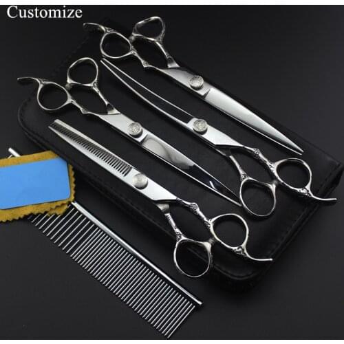 Customize 5 kit Japan 440c plum 7 inch Pet dog grooming hair scissors thinning shears pet cutting barber hairdressing scissors