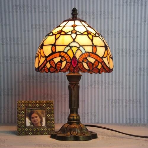 8inch Tiffany lighting Mediterranean Stained Glass Lampshade Tiffany Table Lamp Country Style Bedside Lamp E27 110-240V