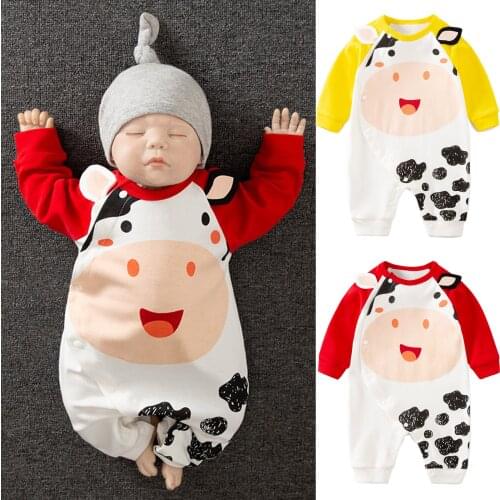 New Born Baby Clothes Baby Romper Newborn Infant Baby Boys Girls Dairy Cow Print Cartoon Romper Jumpsuit Outfits Overalls
